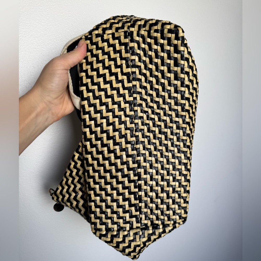 • Clare V • Bateau Woven Leather Tote Black and Cream Zig Zag - Picture 7 of 12